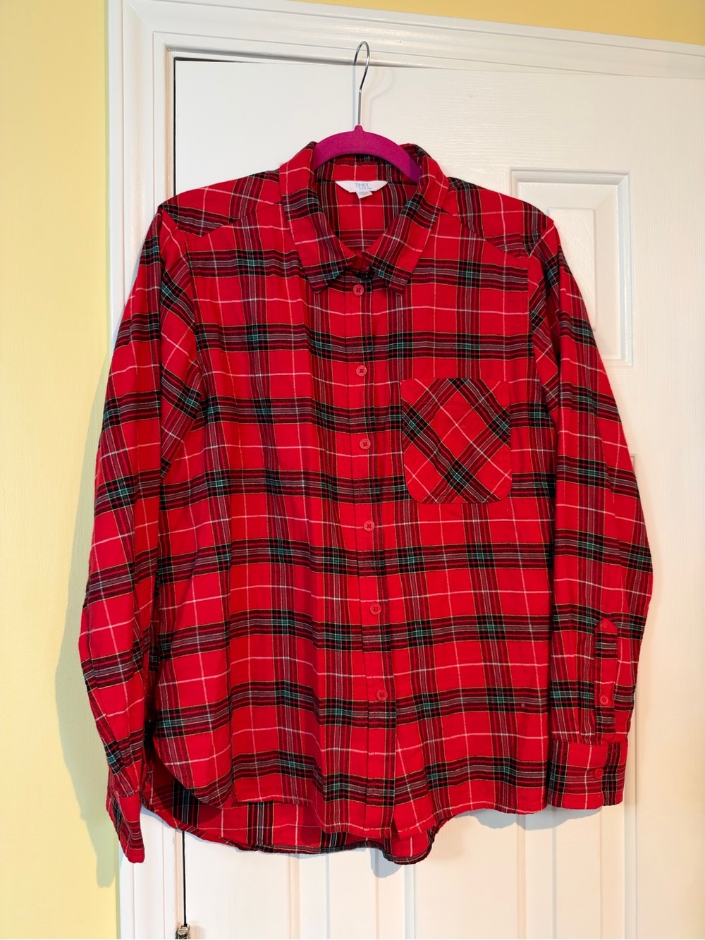 Time and Tru Red Plaid Button-Down Shirt